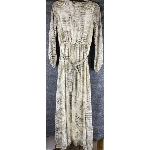 Asher By Fab'rik Women's Sz M Alligator Pattern Layered Long Sleeve Maxi Dress - Picture 12 of 16